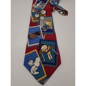 Peanuts Gang Charlie Brown Snoopy Sports Athletic Games of Life Neck Tie Silk